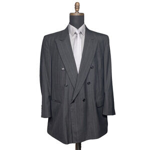 Vintage Towncraft Men's 46L Dbl Breasted Blazer Gray Striped Wool Blend Classic
